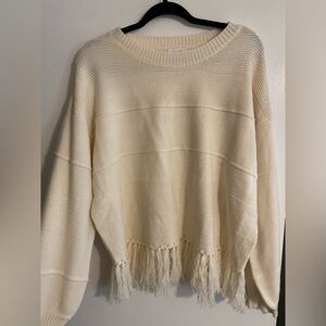 Pink Lily Ivory Fringed Sweater | XL